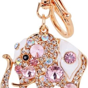 Elegant Pink and Gold Elephant Bag Charm Keychain